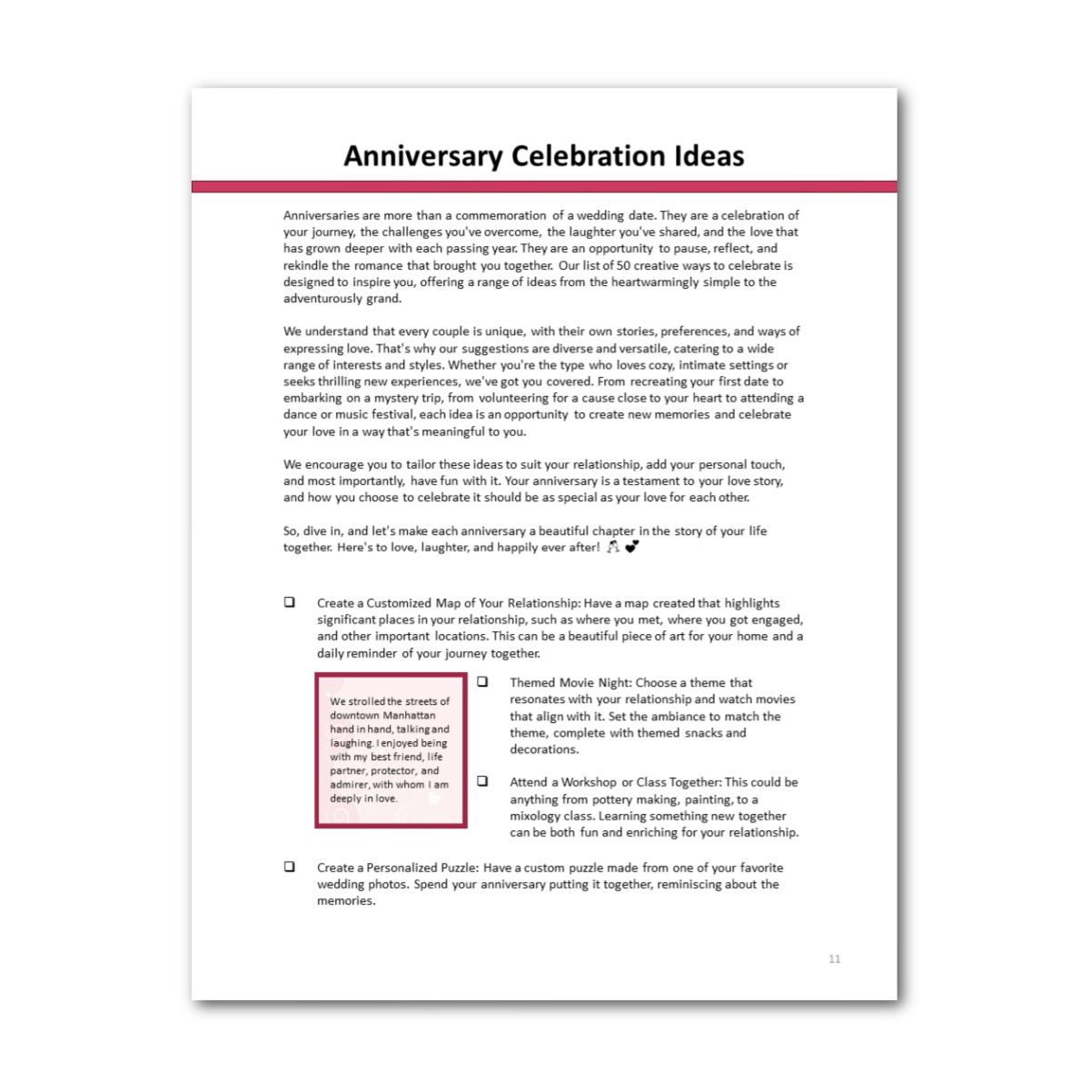Anniversary Celebrations Bucket Journal (Printable)