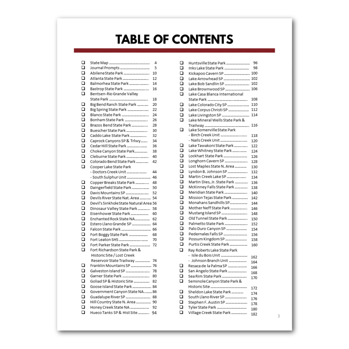 Texas State Parks Bucket Journal 2024 Edition - Printable