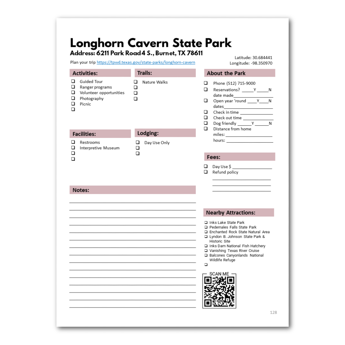 Texas State Parks Bucket Journal 2024 Edition - Printable