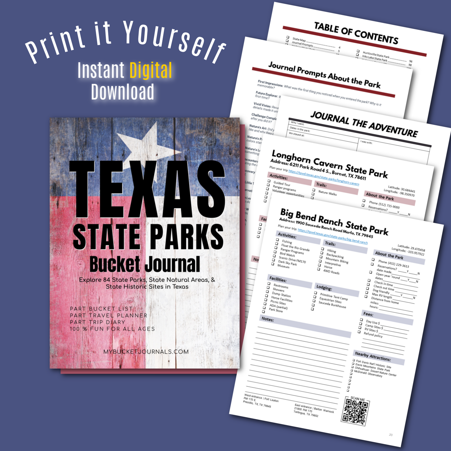 Texas State Parks Bucket Journal 2024 Edition - Printable