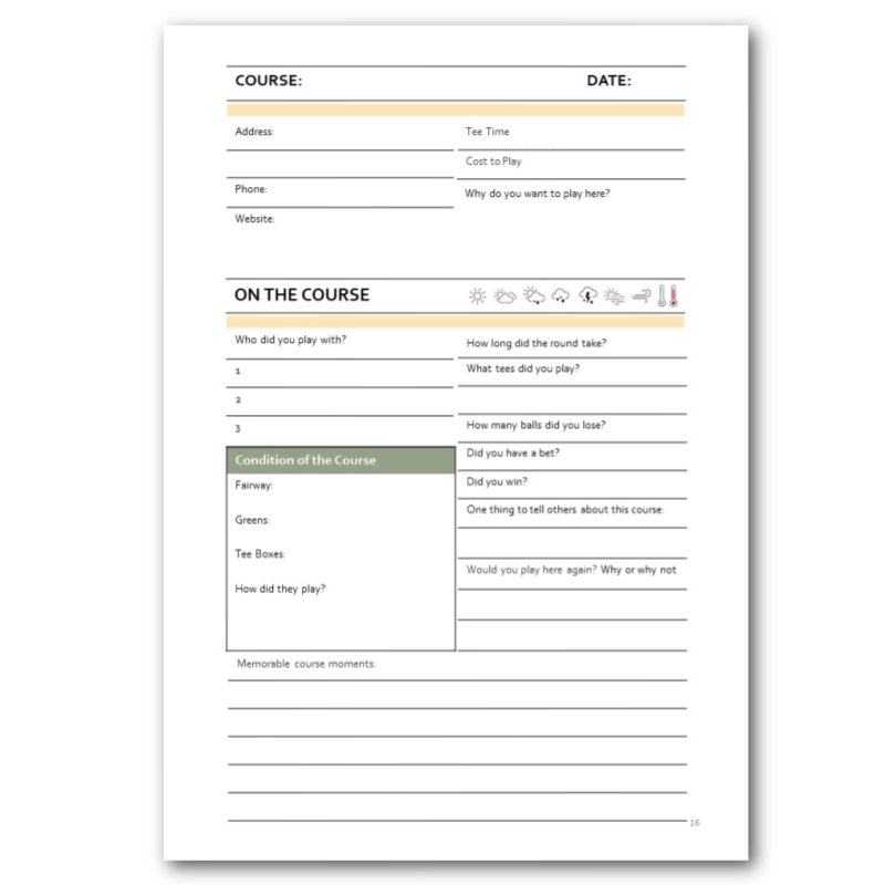 Golf Bucket Journal - Printable