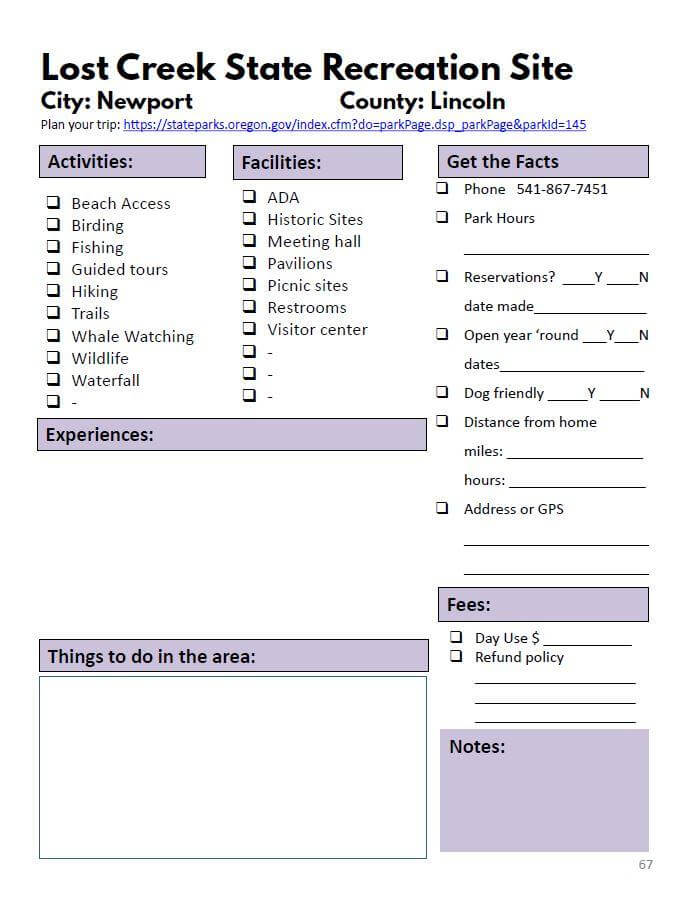 Oregon State Parks Bucket Journal - Printable