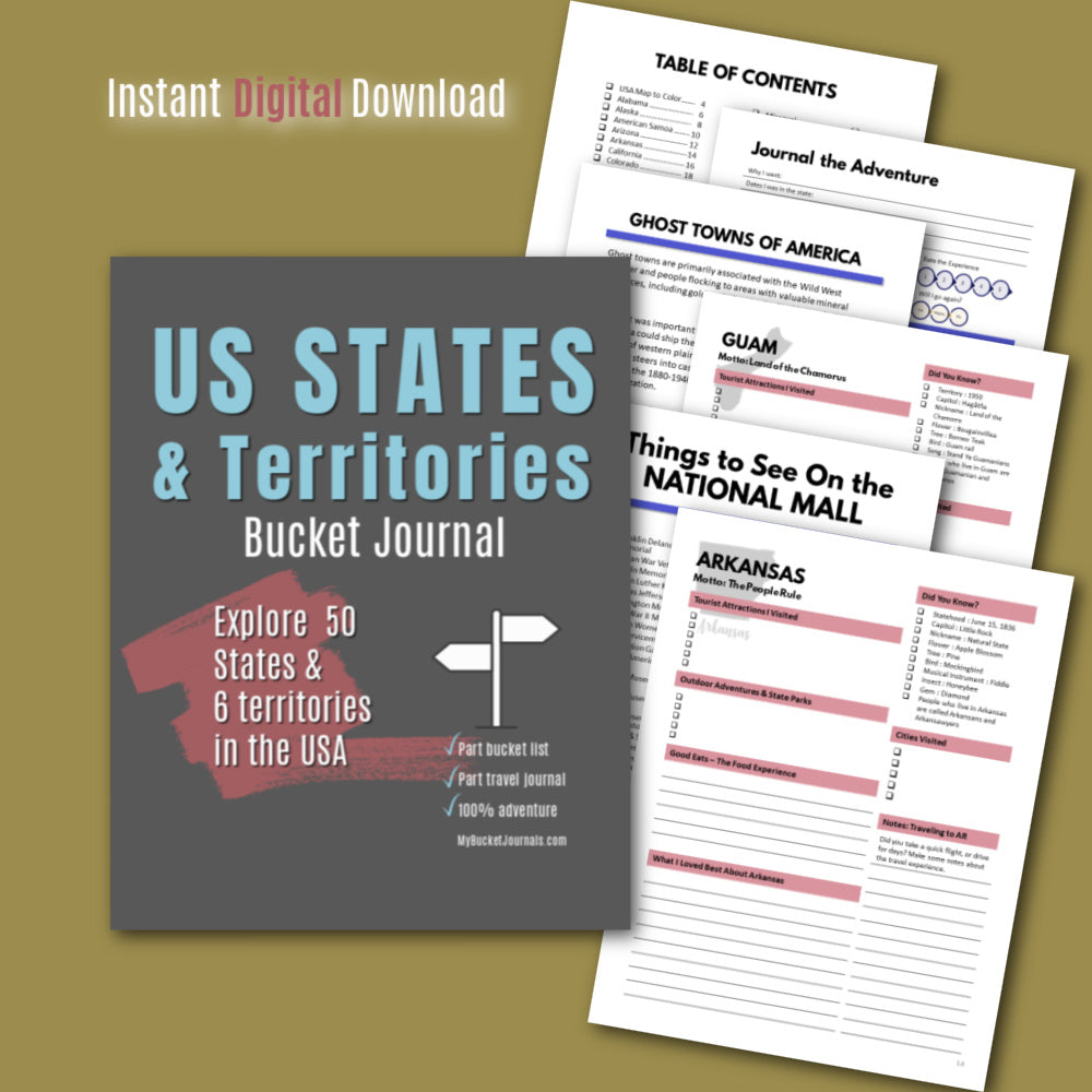 US States & Territories Bucket Journal - Printable