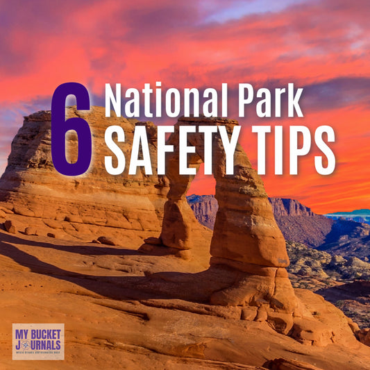 arches national park with a text overlay saying 6 national park safety tips
