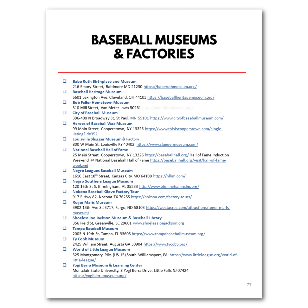 Ballparks of America Bucket Journal-Fillable Printable