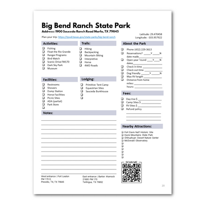 Texas State Parks Bucket Journal 2024 Edition - Printable