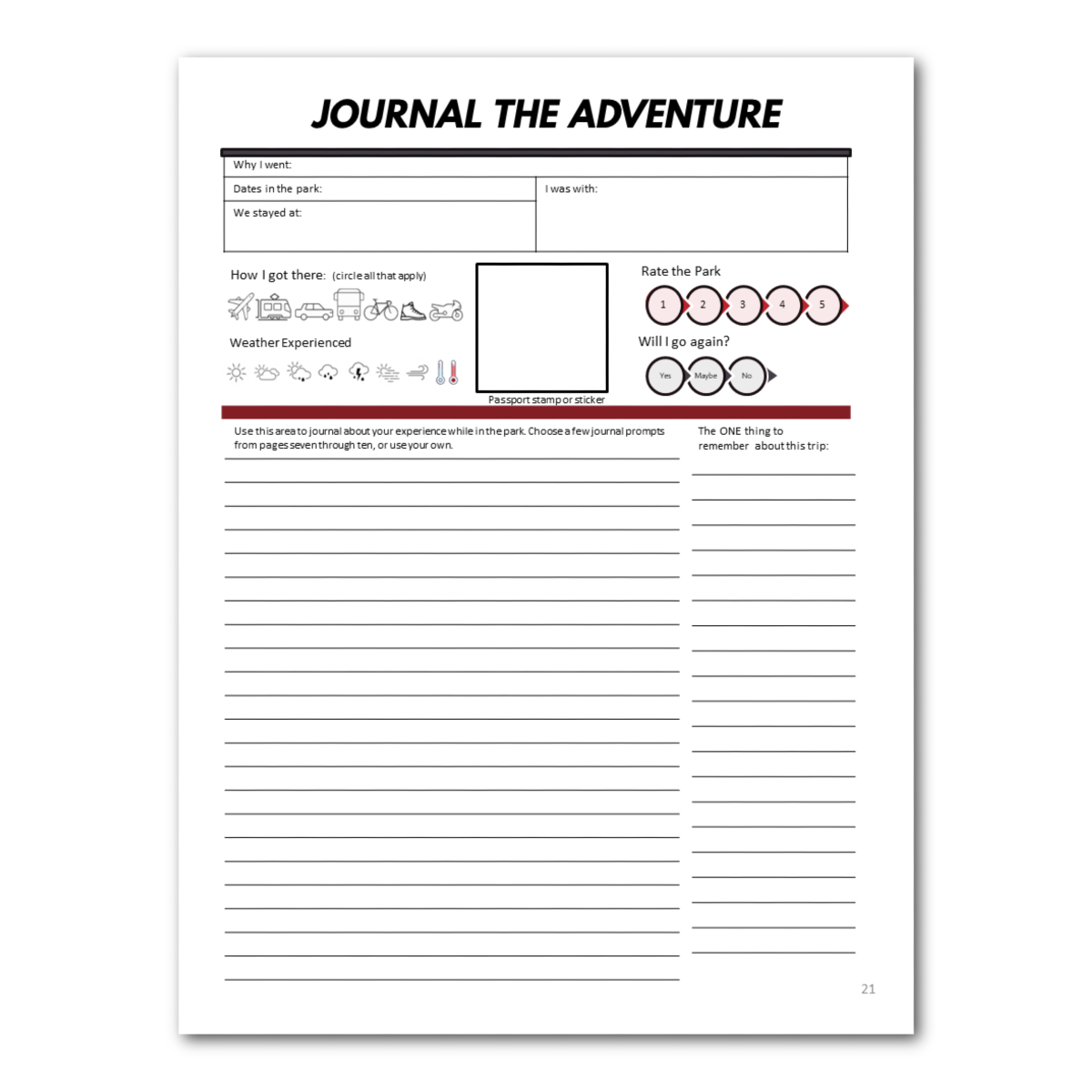 Texas State Parks Bucket Journal - Printable