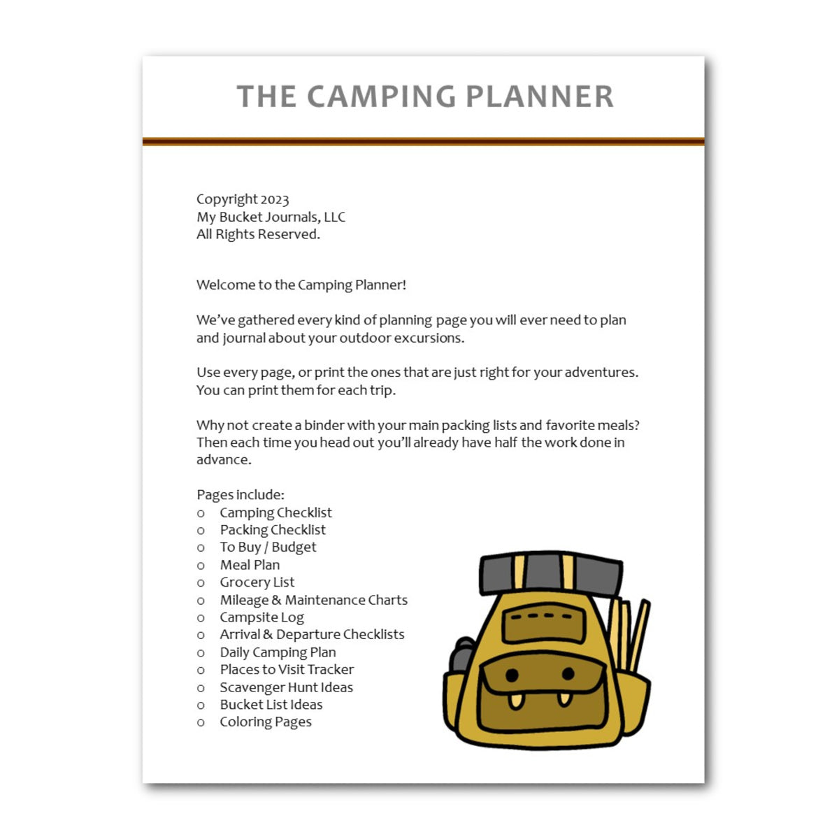 Camping Planner - Printable