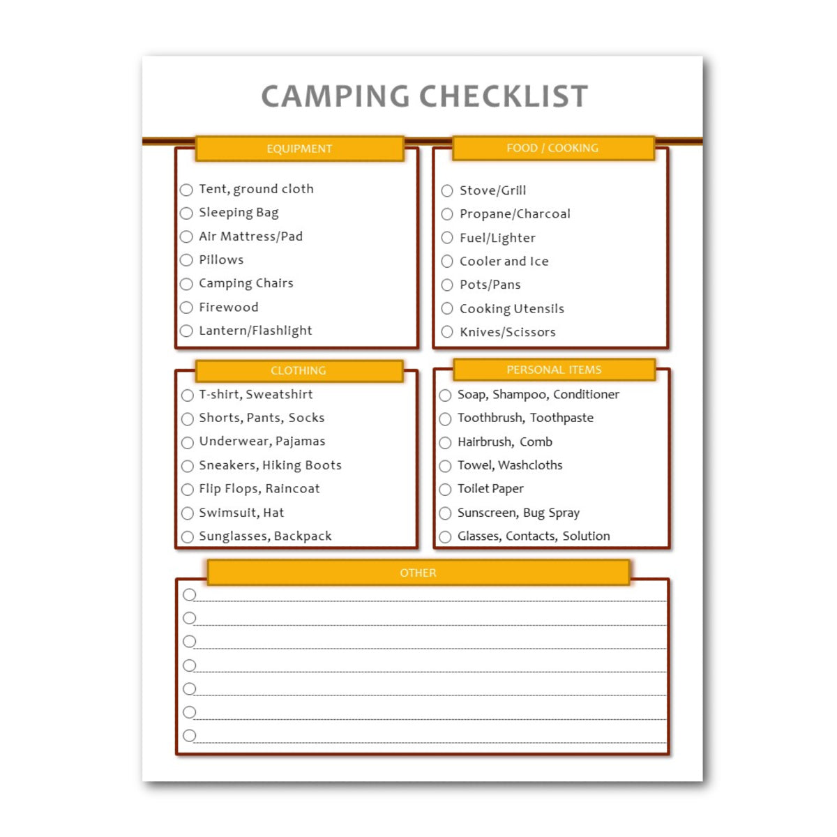 Camping Planner - Printable