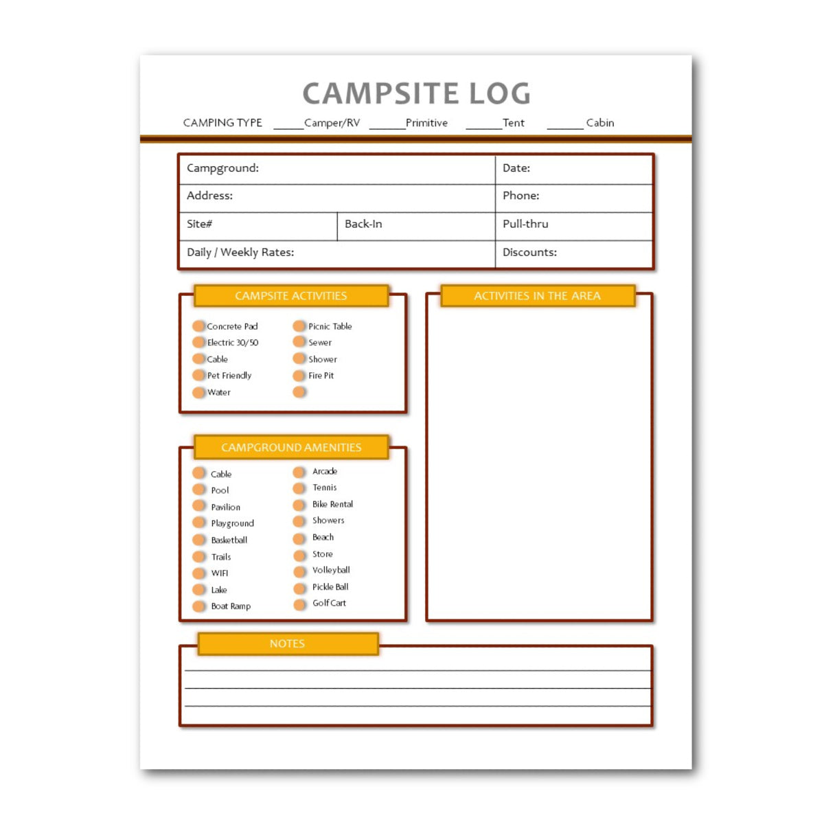 Camping Planner - Printable