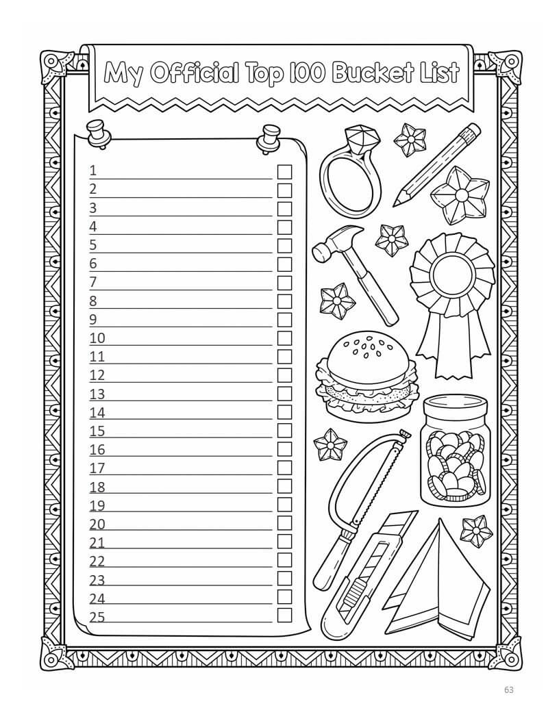 My Bucket List Coloring Book - Printable