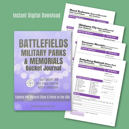 Battlefields, Military Parks & Memorials Bucket Journal - Printable