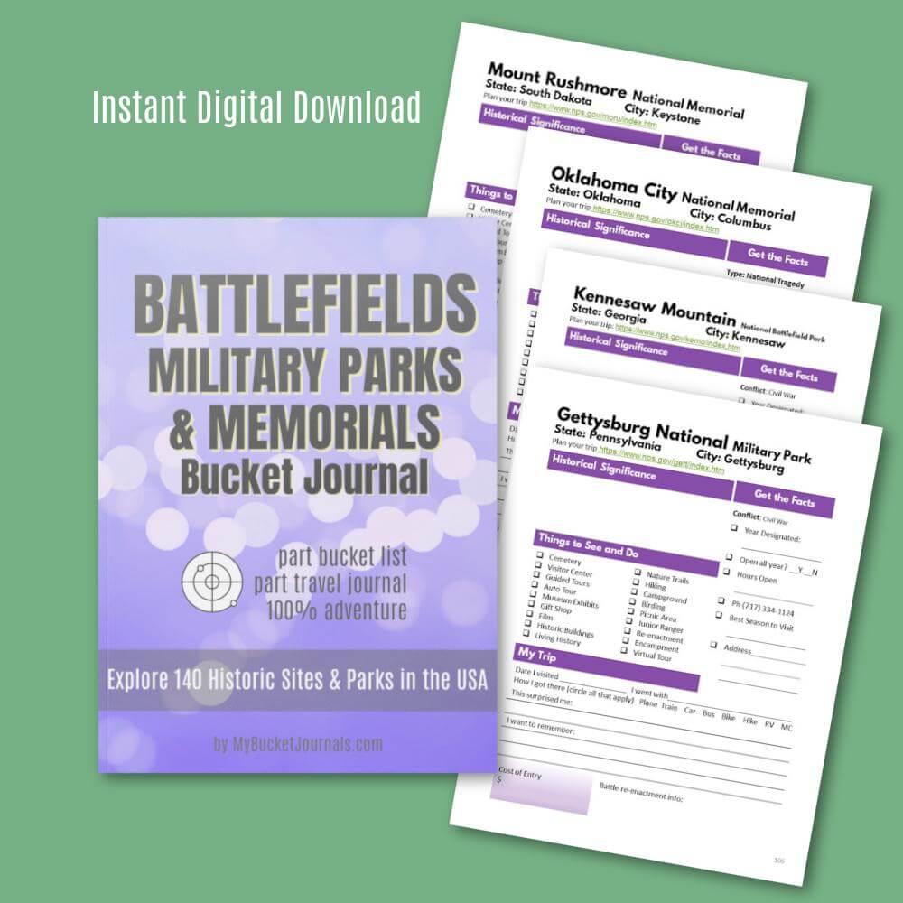 Battlefields, Military Parks & Memorials Bucket Journal - Printable