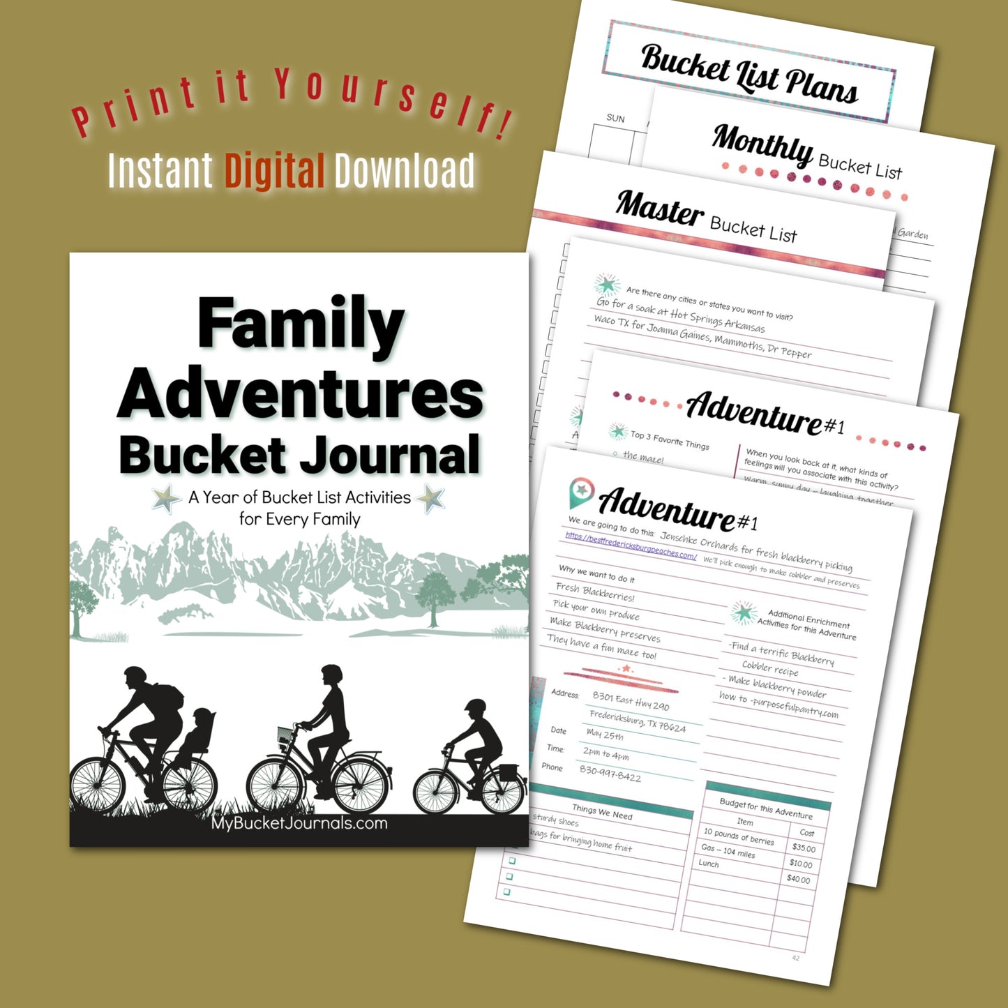 Family Adventures Bucket Journal - Printable