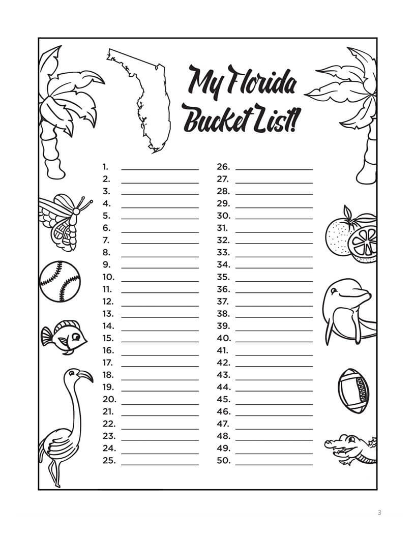 Florida Bucket List Coloring Book - Printable