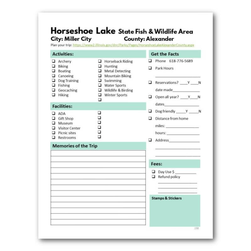 Illinois State Parks Bucket Journal - Printable