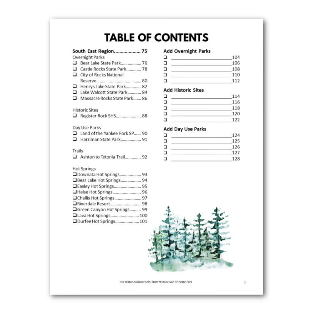 Idaho State Parks Bucket Journal - Printable
