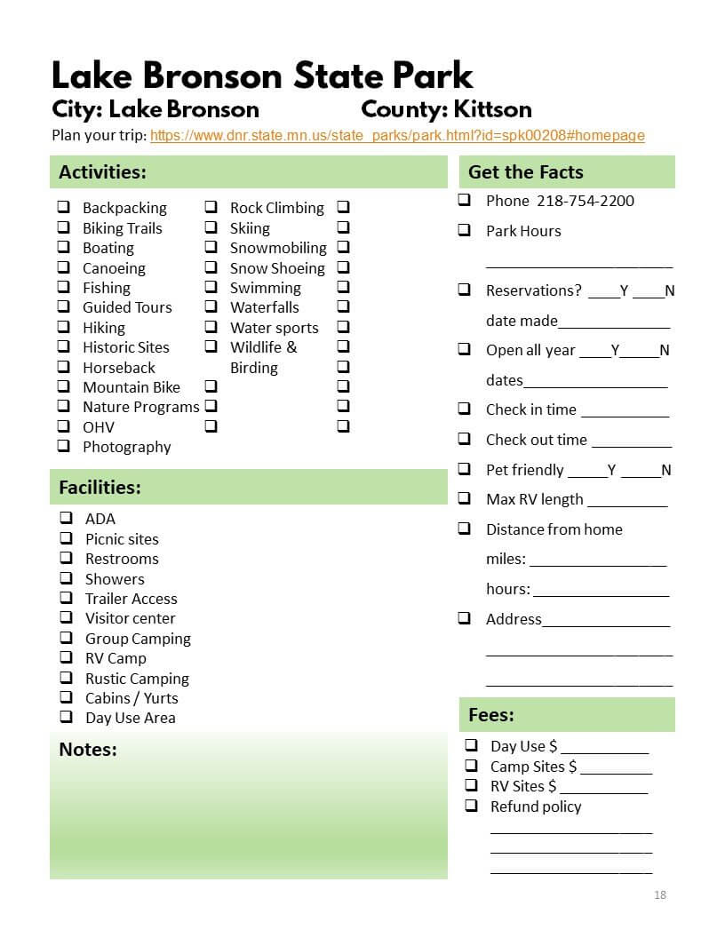 Minnesota State Parks Bucket Journal - Printable