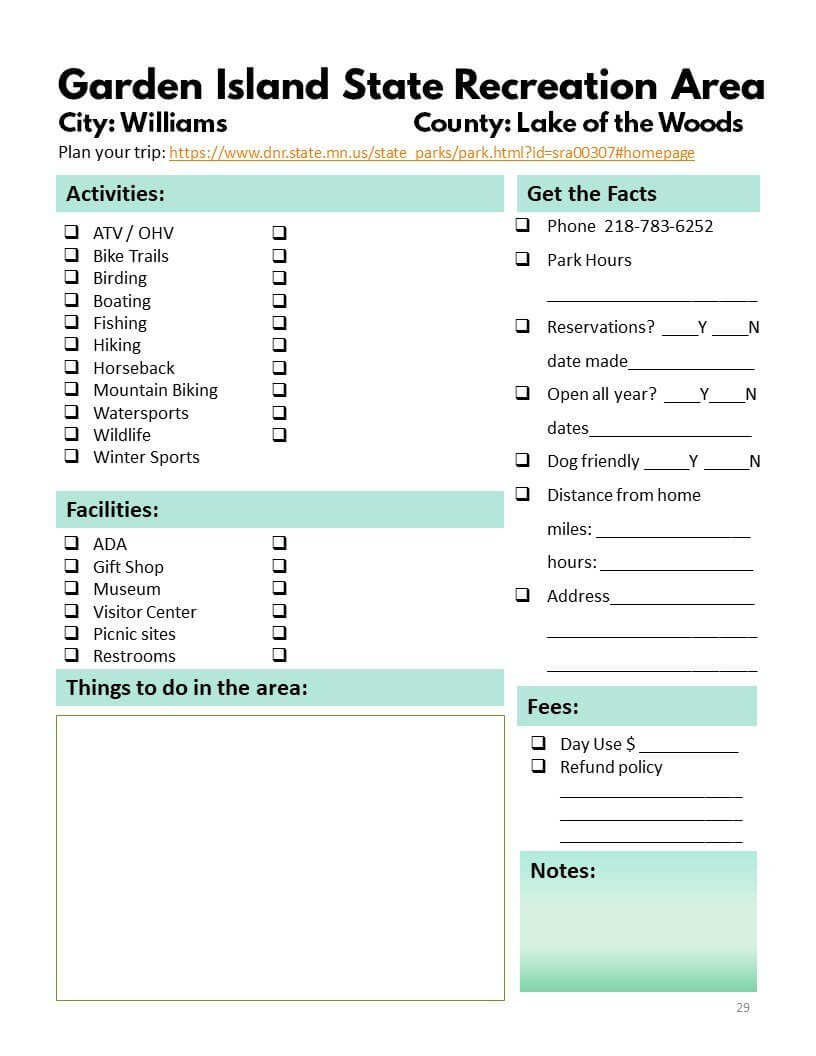Minnesota State Parks Bucket Journal - Printable