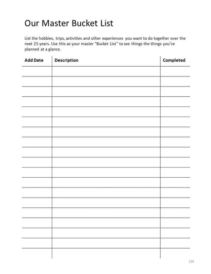 Our Marriage Bucket Journal - Printable