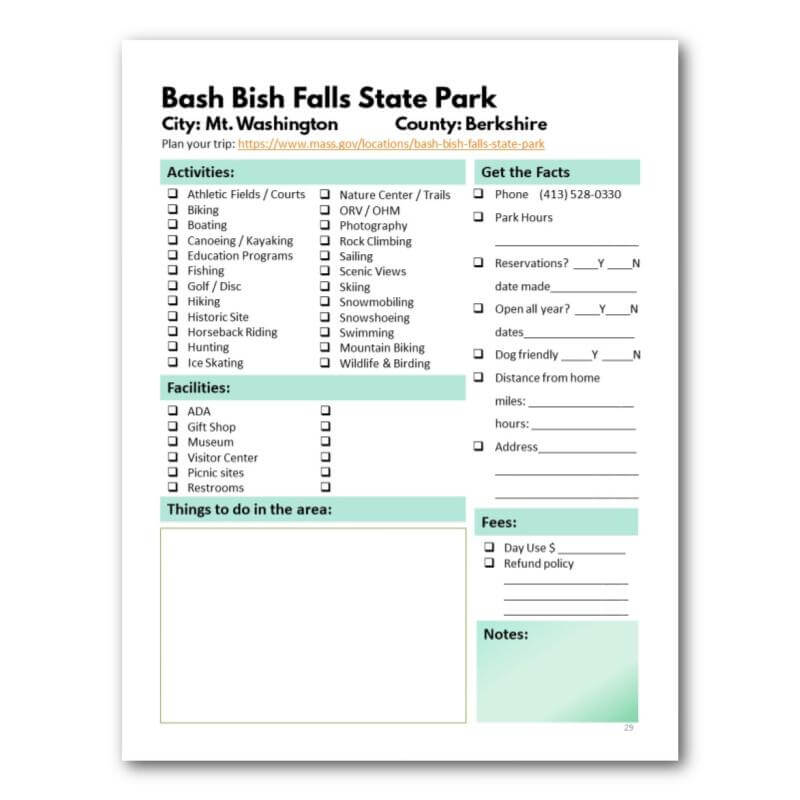 Massachusetts State Parks Bucket Journal - Spiral