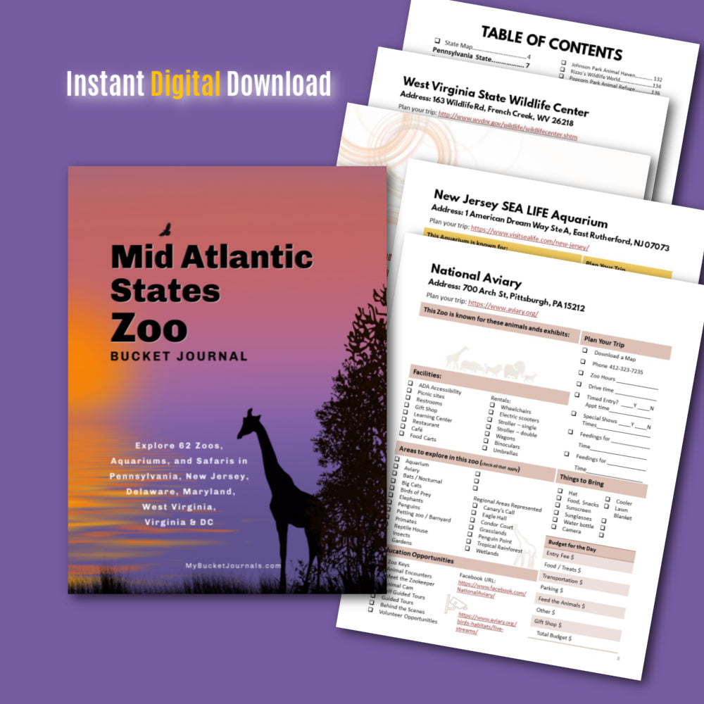 Mid Atlantic States Zoo Bucket Journal - Printable