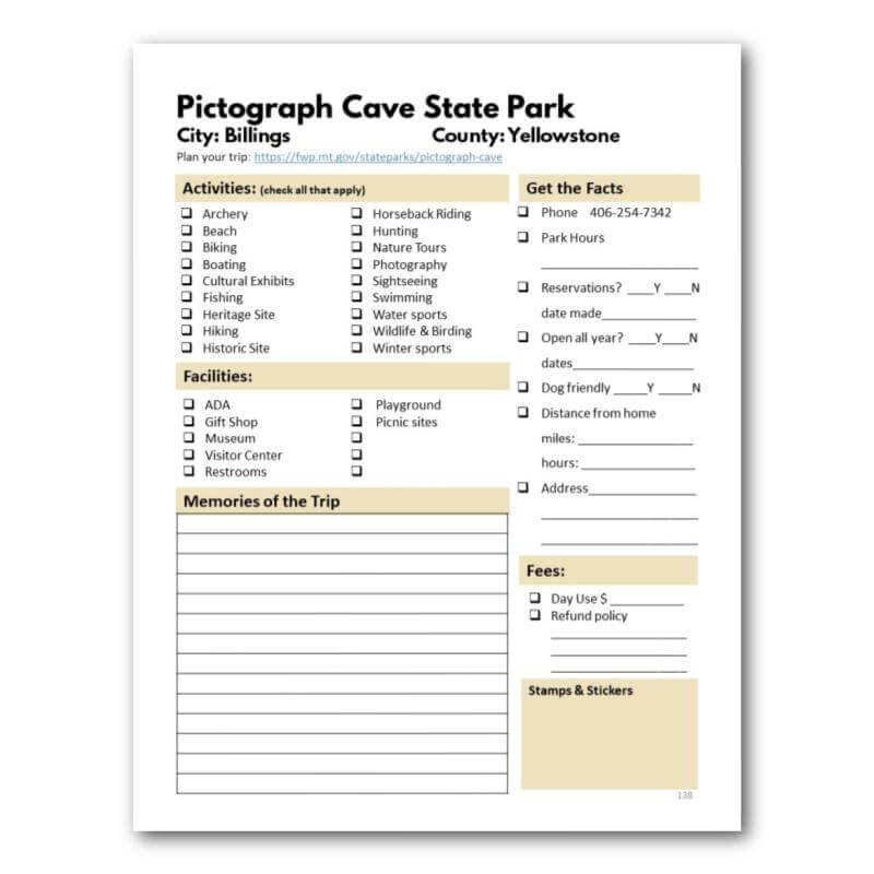 Montana State Parks Bucket Journal - Printable