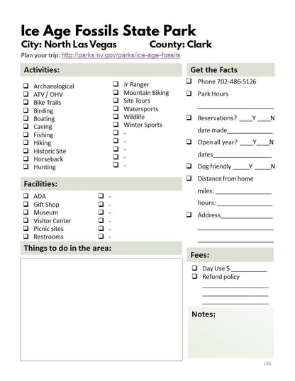 Nevada State Parks & Wilderness Areas Bucket Journal - Printable