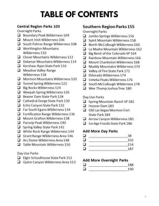 8.5 X 11 inch page of the Table of Contents for Nevada State Parks & Wilderness Area Bucket Journal 