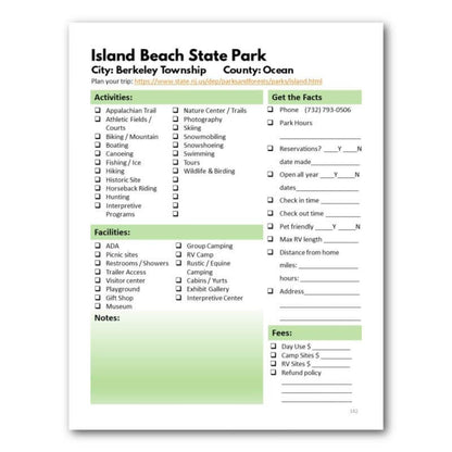 New Jersey State Parks Bucket Journal - Printable