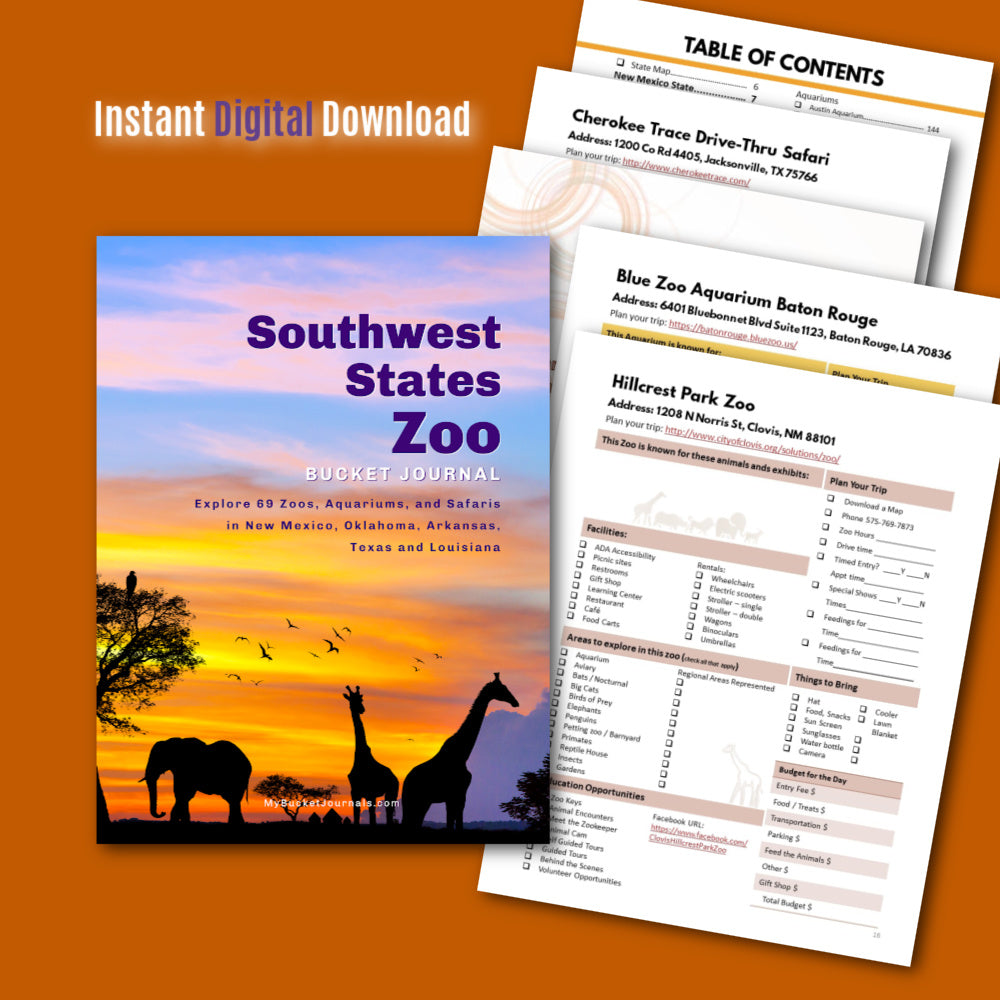 Southwest States Zoo Bucket Journal - Printable