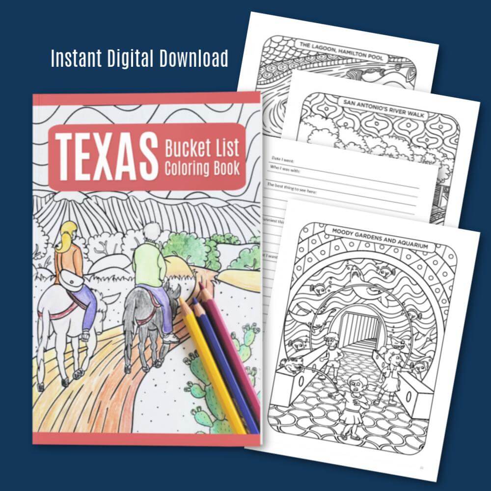 Texas Bucket List Coloring Book- Printable