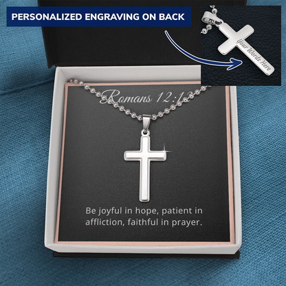 Romans 12:12 Prayer Cross Necklace