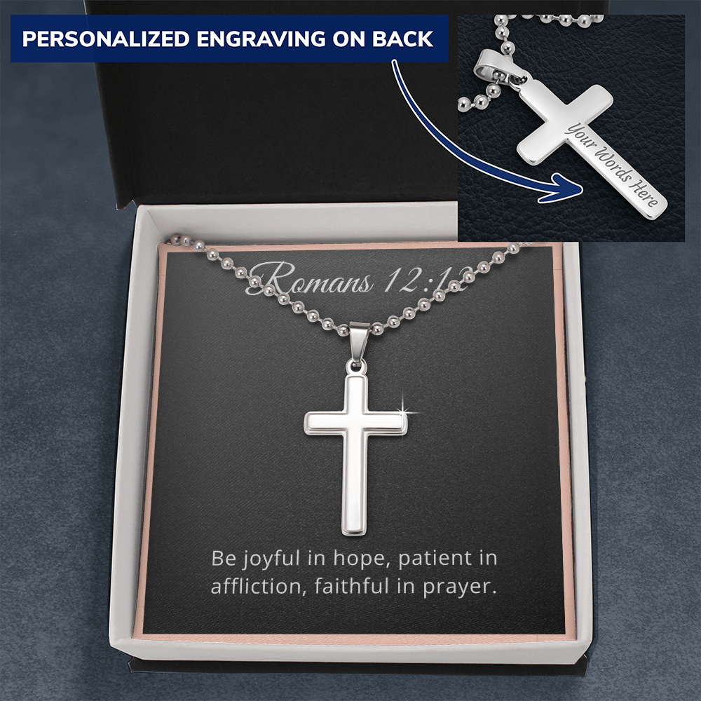 Romans 12:12 Prayer Cross Necklace