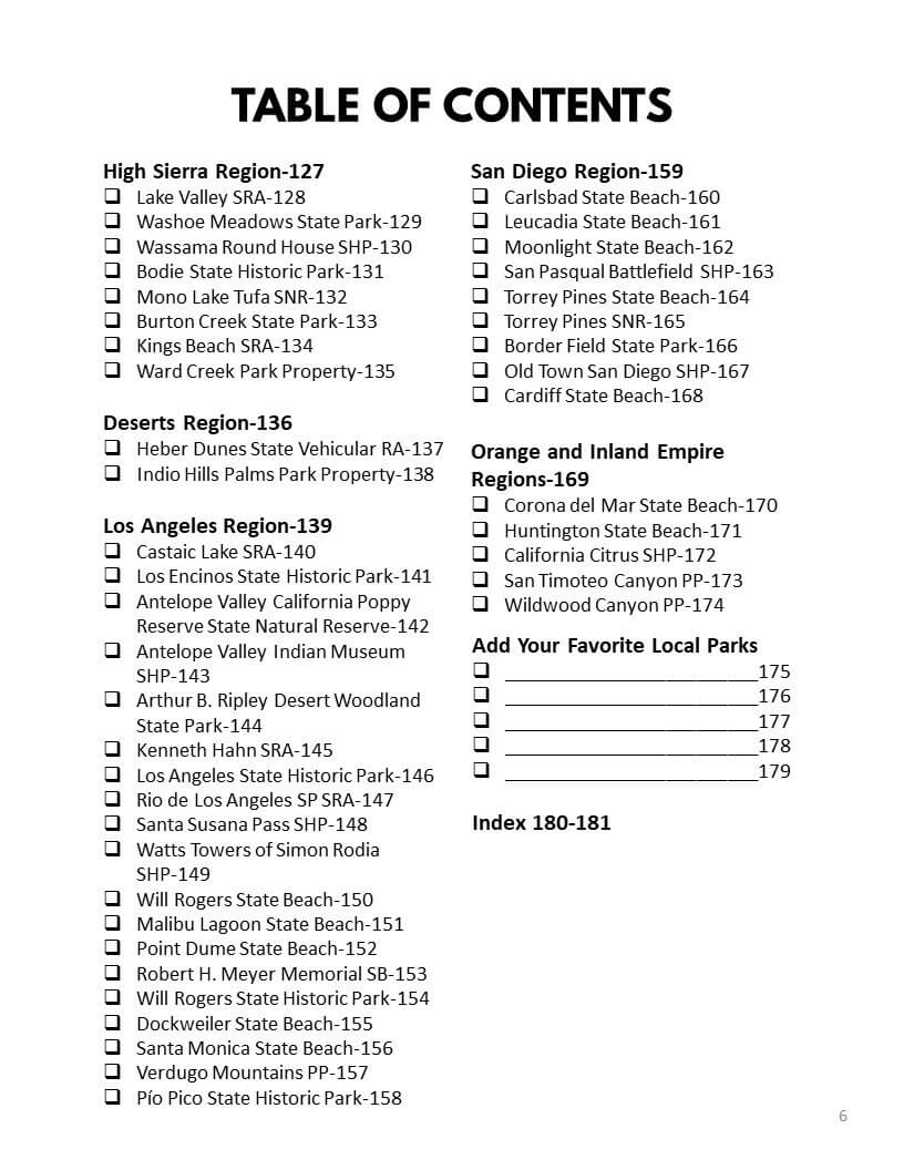 California Day Use State Parks Bucket Journal - Printable