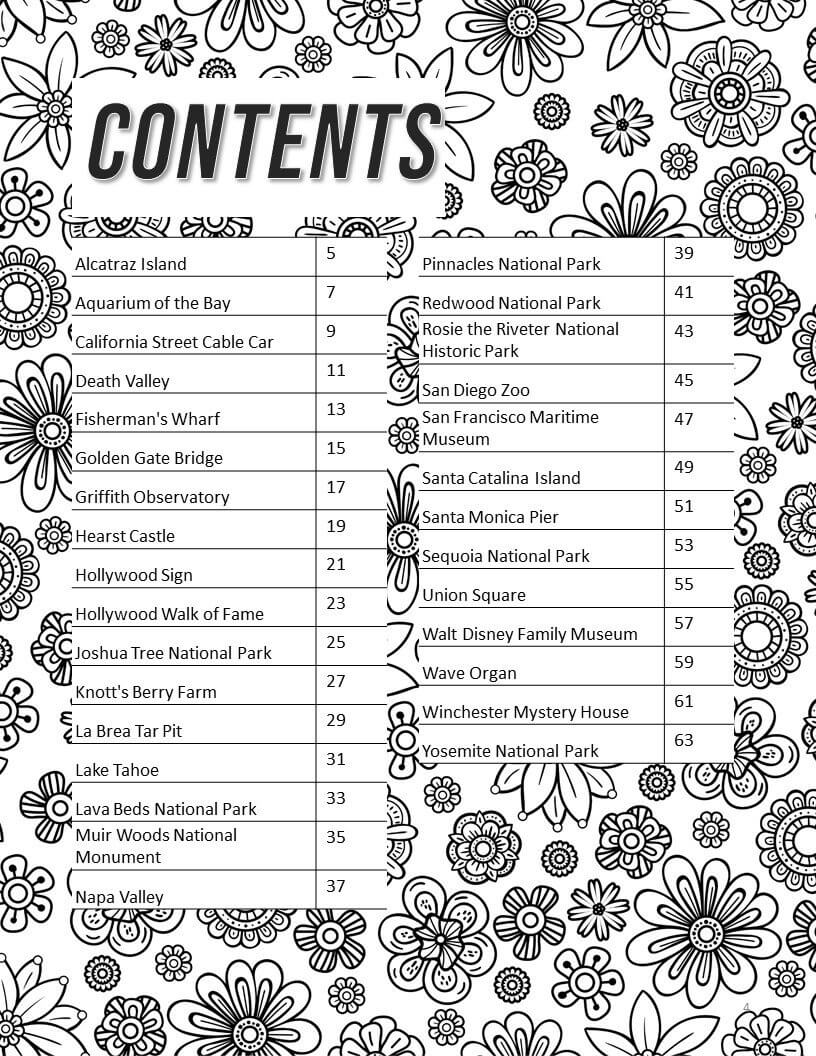 California Bucket List Coloring Book - Printable
