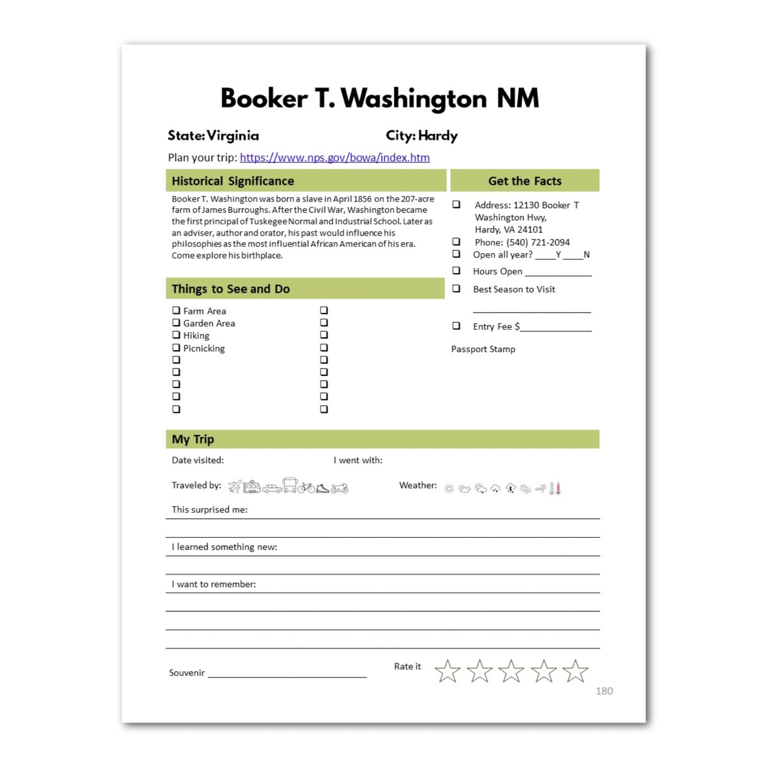 National Monuments Bucket Journal - Printable