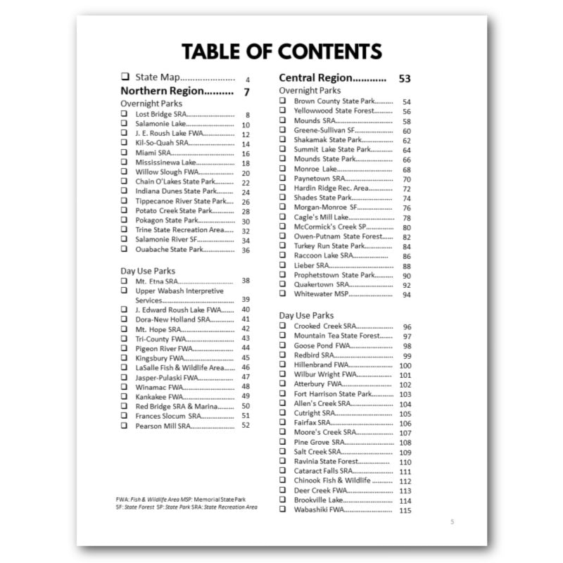 Indiana State Parks Bucket Journal - Printable