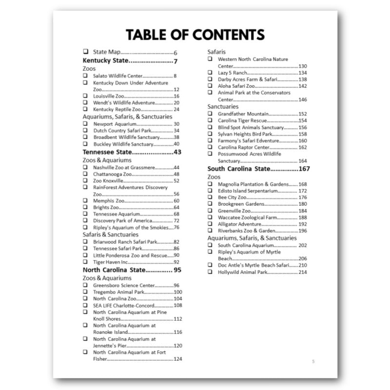 Mid Southeast States Zoo Bucket Journal - Printable