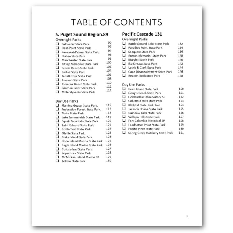 Washington State Parks Bucket Journal - Printable