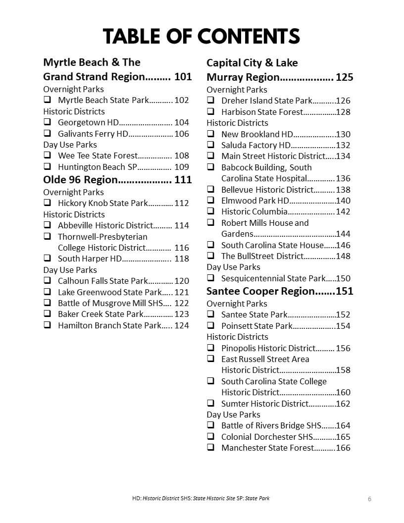 South Carolina State Parks Bucket Journal - Printable