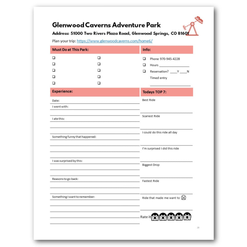 Amusement Parks Bucket Journal