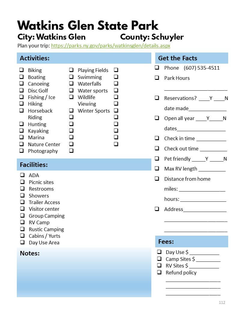 New York State Parks Bucket Journal - Spiral