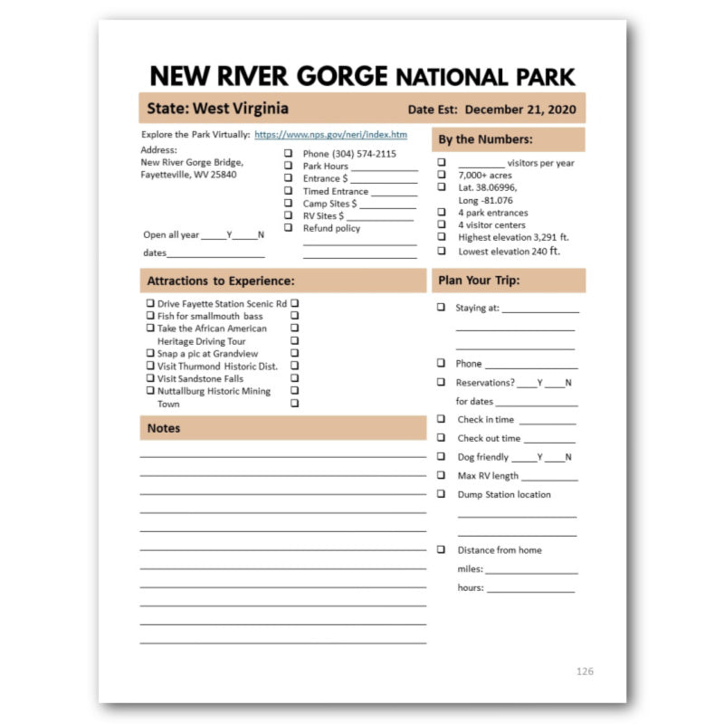 National Parks Bucket Journal -Printable