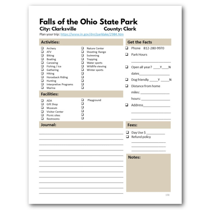 Indiana State Parks Bucket Journal - Spiral
