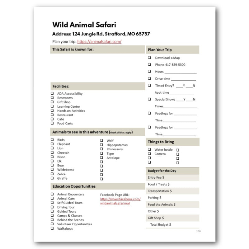 Midwest Plains States Zoo Bucket Journal - Printable