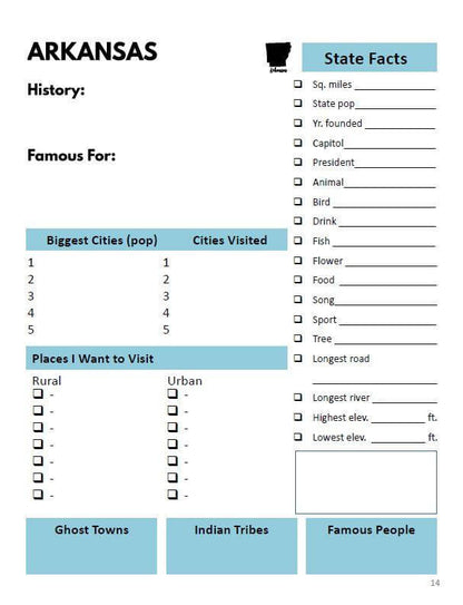 US States & Territories Bucket Journal - Spiral