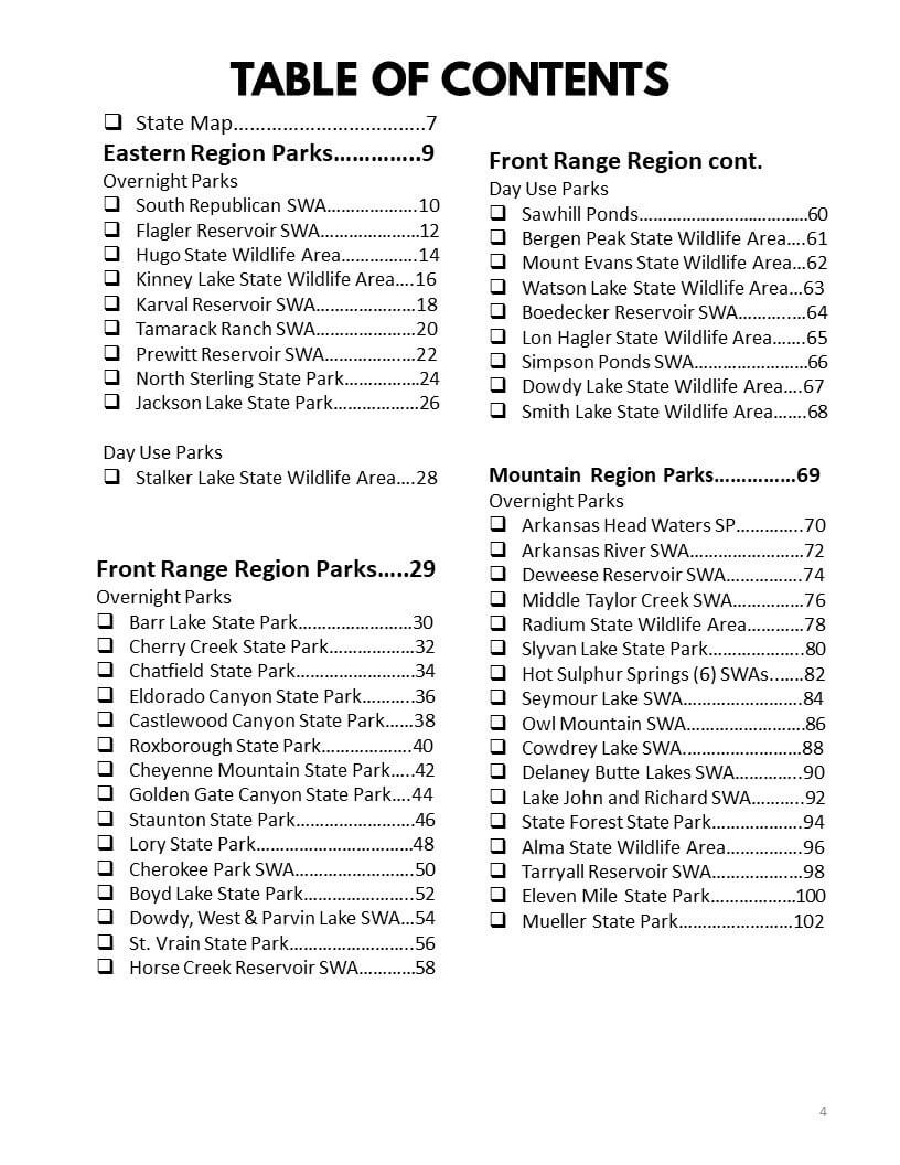 Colorado State Parks & Wildlife Areas Bucket Journal - Printable