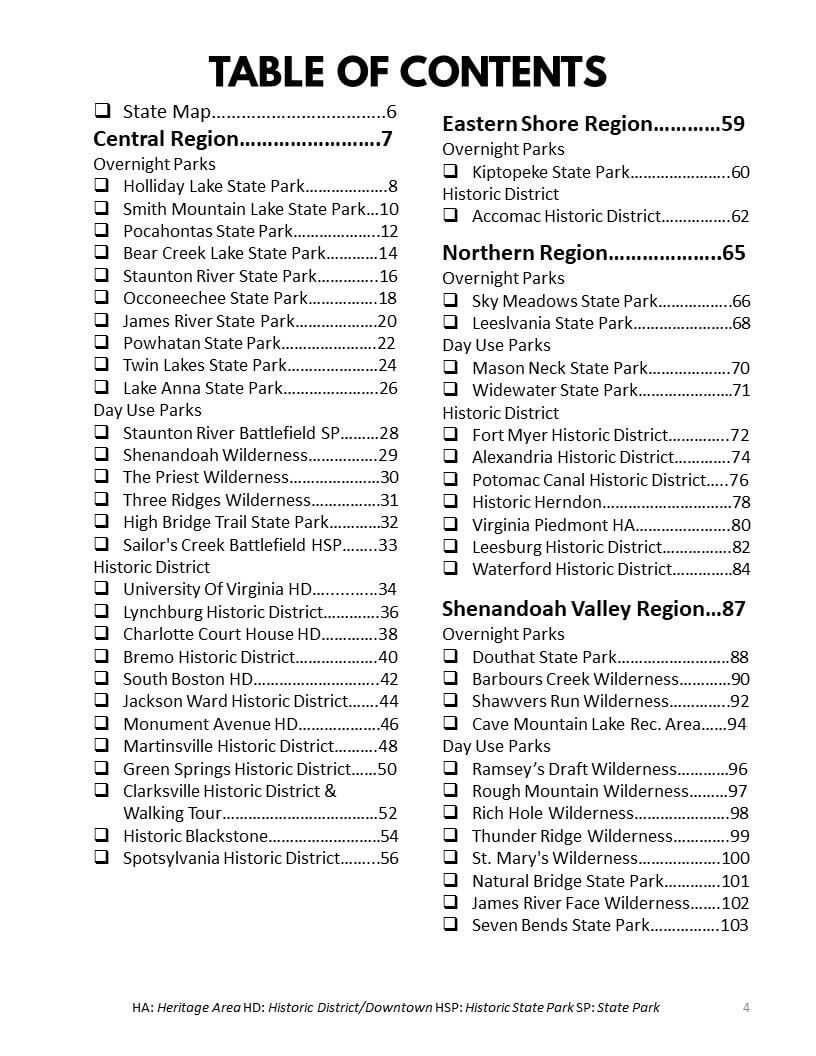 Virginia State Parks Bucket Journal - Printable