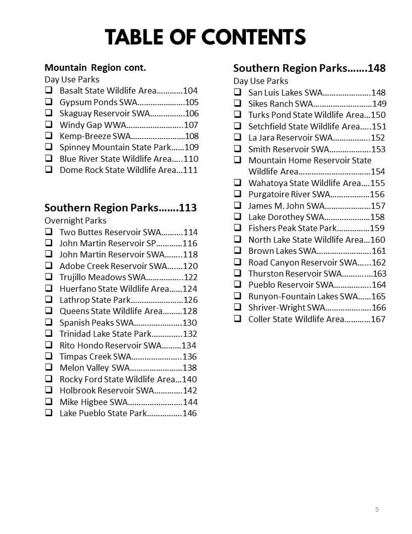 Colorado State Parks & Wildlife Areas Bucket Journal - Printable